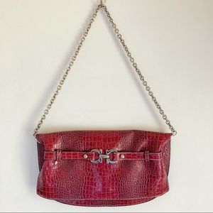 Red faux-croc evening bag